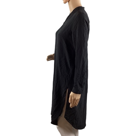 Eileen Fisher Silk Georgette Crepe Button Front Tunic Black Long Sleeve XS - Picture 4 of 7
